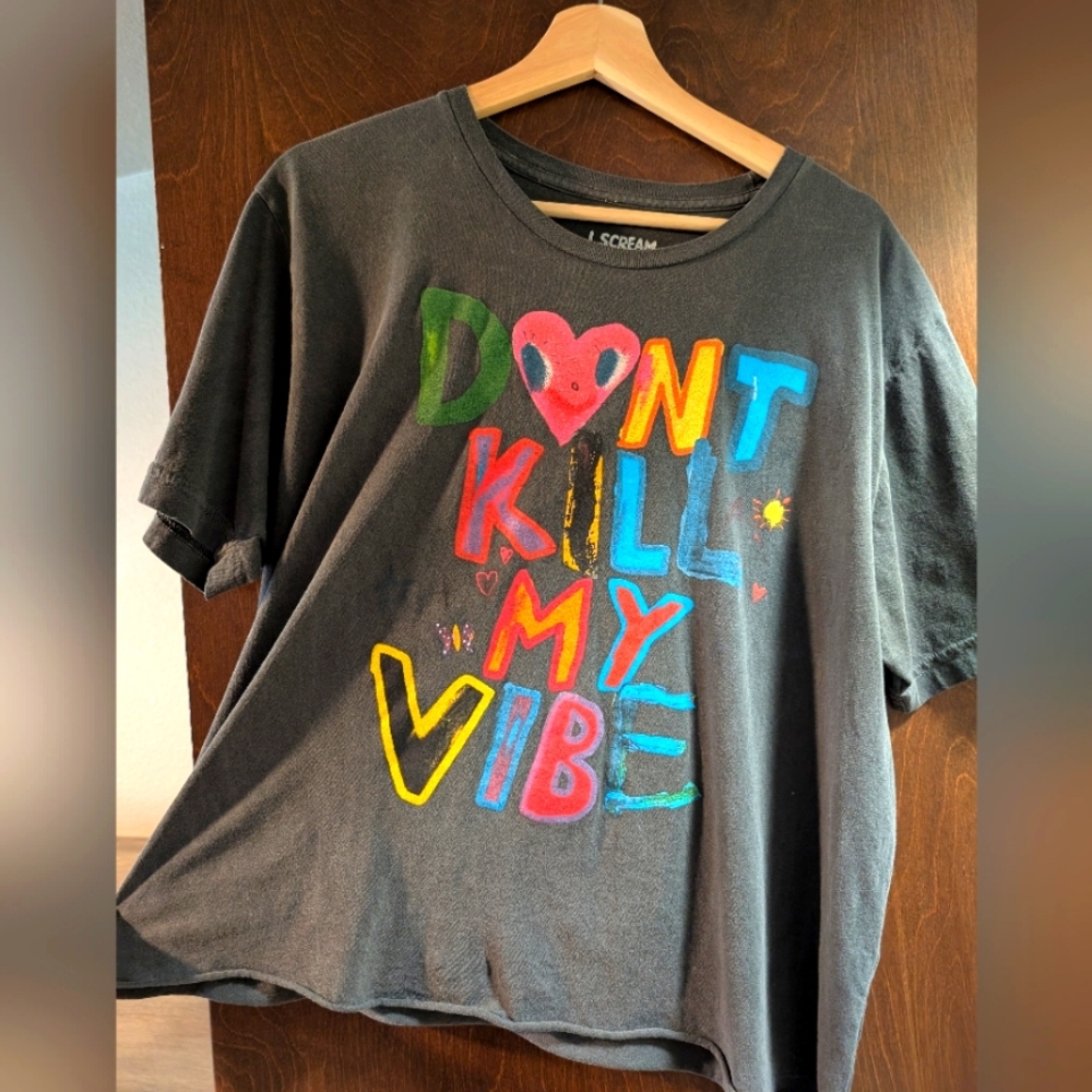 Free People X Midnight Rider Don't Kill My vibe cropped tee sz Large.